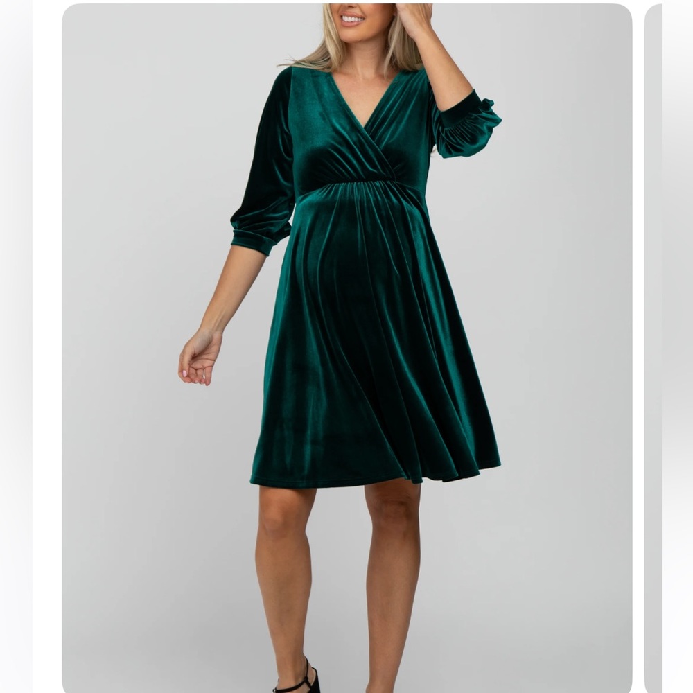 Pink Blush Green Velvet wrap from babydoll Maternity Dress